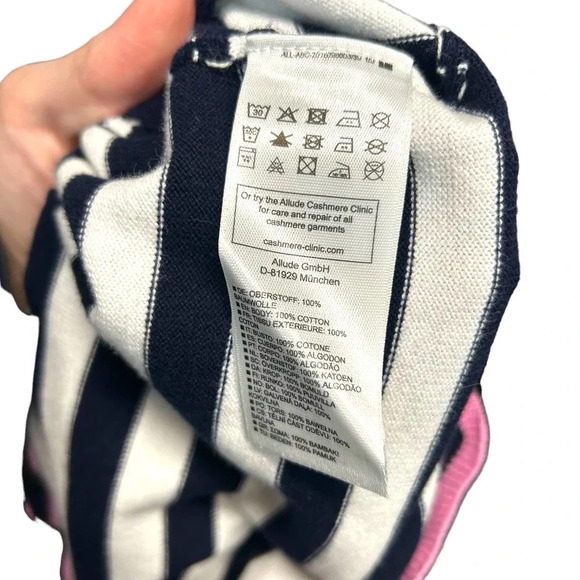 Allude Cardigan Sweater Striped‎ Cotton Scallop Trim Navy Blue White Size Medium - Picture 8 of 8